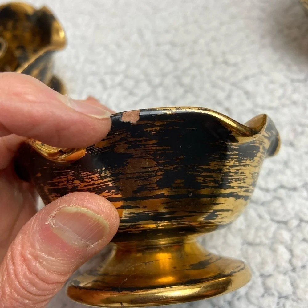 Vintage Stangl 22k Black Gold Vase/2 Candle Holders